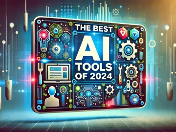 DALL·E 2024-10-13 21.35.49 - A visually striking thumbnail for an article about the best AI tools in 2024. The design should feature a sleek, modern background with a digital them