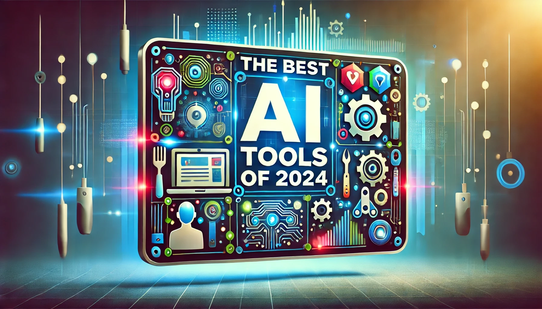 DALL·E 2024-10-13 21.35.49 - A visually striking thumbnail for an article about the best AI tools in 2024. The design should feature a sleek, modern background with a digital them