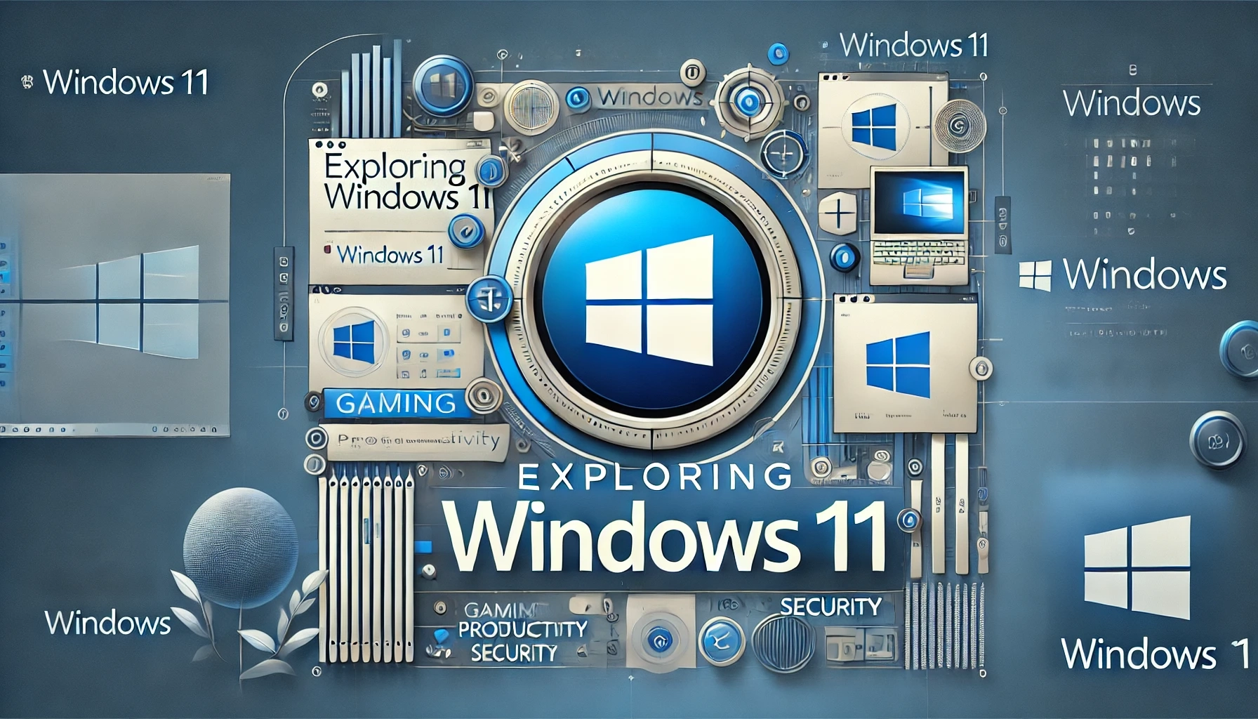 DALL·E 2024-10-13 21.44.13 - A visually engaging thumbnail for a tech article about Windows 11. The design features the Windows 11 logo prominently in the center, with a sleek and