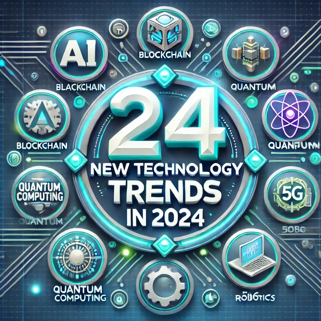 DALL·E 2024-10-21 20.46.01 - A modern and sleek thumbnail design for a WordPress blog post titled '24 New Technology Trends in 2024'. The thumbnail should feature a futuristic tec