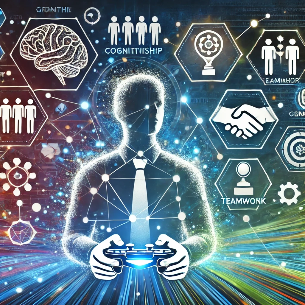 DALL·E 2024-10-23 20.56.32 - An illustration depicting the positive impact of gaming on leadership and personal development. The image features a person playing a video game, with