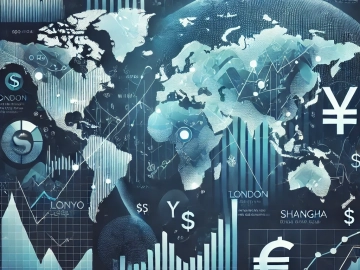 DALL·E 2024-10-25 20.29.45 - An illustration of the global stock market, featuring a world map with major stock exchange locations marked (New York, London, Tokyo, Shanghai). The