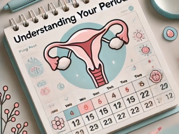 DALL·E 2024-10-27 21.58.34 - A clean and modern thumbnail for a WordPress blog post about menstruation and the menstrual cycle. The thumbnail should include an illustration of a c