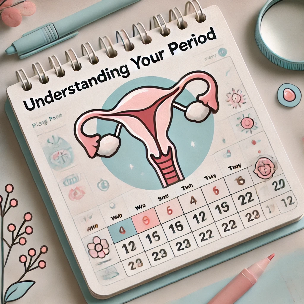 DALL·E 2024-10-27 21.58.34 - A clean and modern thumbnail for a WordPress blog post about menstruation and the menstrual cycle. The thumbnail should include an illustration of a c