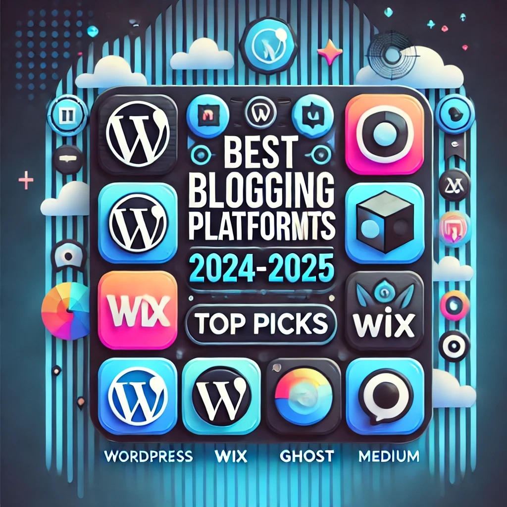 DALL·E 2024-10-30 23.06.13 - A vibrant and professional WordPress thumbnail showcasing 'Best Blogging Platforms 2024–2025' with icons or small graphics of popular platforms like W