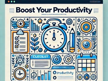 DALL·E 2024-11-03 22.04.43 - A clean, modern thumbnail for a WordPress post about time management and productivity. The design features a clock with various icons symbolizing prod