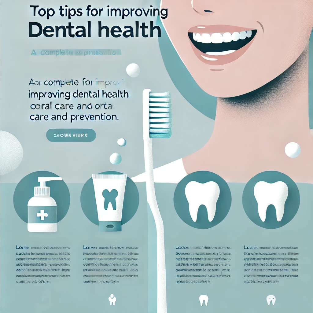 DALL·E 2024-11-06 22.02.22 - A modern and clean thumbnail for a WordPress blog post titled 'Top Tips for Improving Dental Health_ A Complete Guide to Oral Care and Prevention'. Th