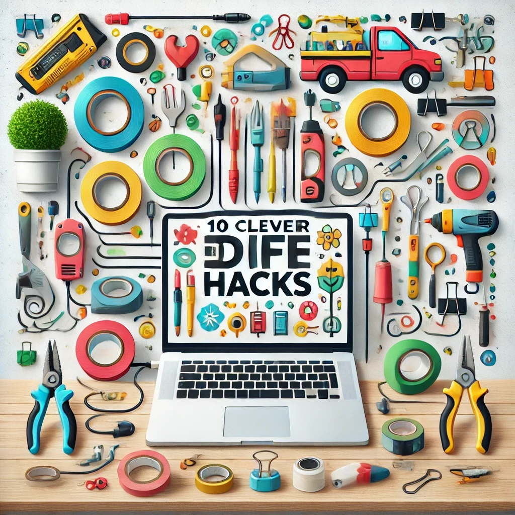 DALL·E 2024-11-06 22.17.12 - A creative and eye-catching WordPress thumbnail for an article titled '10 Clever DIY Life Hacks to Simplify Everyday Tasks and Stay Organized'. The im