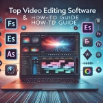 DALL·E 2024-11-22 21.14.02 - A modern and eye-catching WordPress thumbnail for a blog post about video editing software and a step-by-step guide. The design includes a sleek lapto