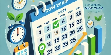 DALL·E 2024-11-22 21.33.55 - A clean, modern and professional WordPress thumbnail for a blog post titled 'How to Create a Successful New Year Plan for 2025_ Step-by-Step Guide to